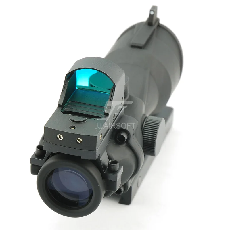 Прицел JJ Airsoft ACOG Style 4x32 с мини красным точечным датчиком Docter (черный/коричневый)