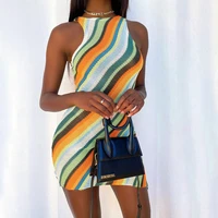 2021 summer new fashion slim sleeveless round neck striped striped dress office 2019 professional plus dresses summer ladies