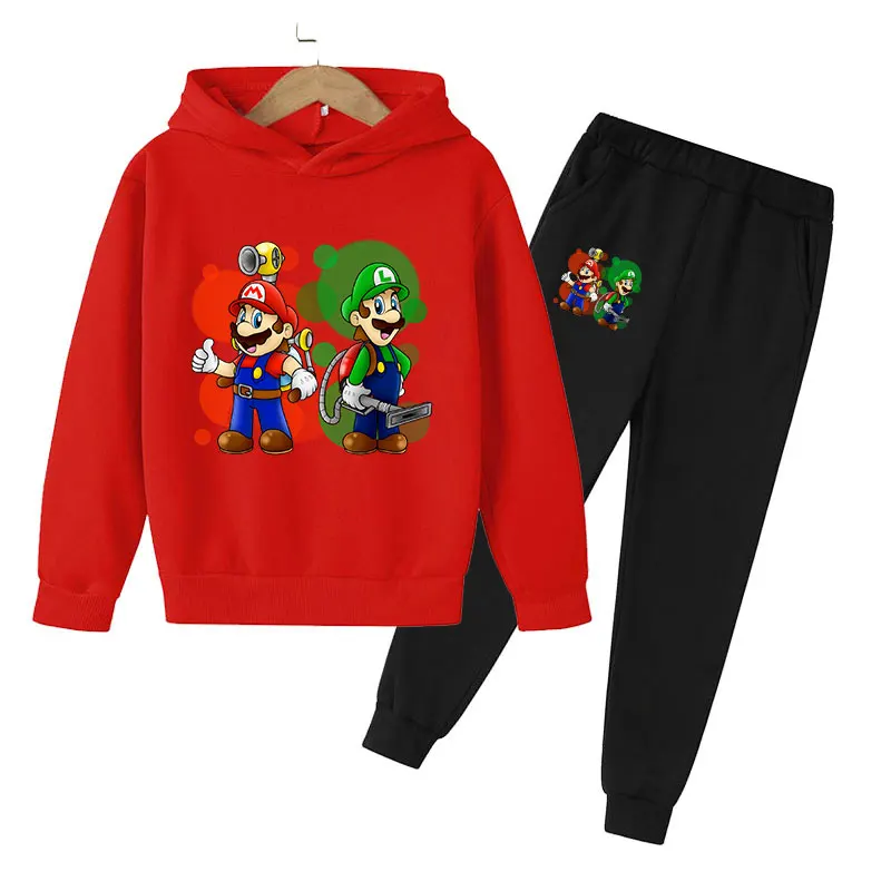 

Mario Pullover Hoody Kids Hooded Sweatshirts Boys Girls Fashion Hoodies+trousers 2pcs Kids Clothes Casual Sportswear Suit