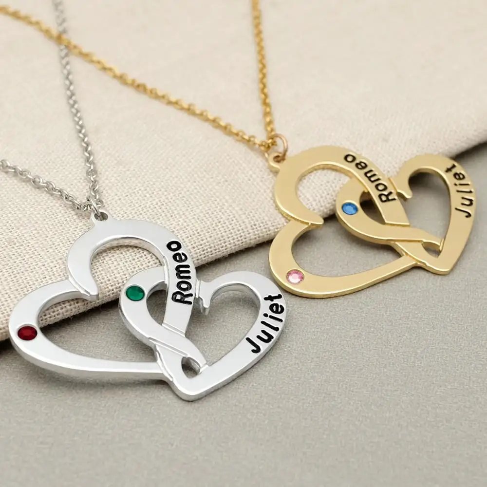 

Personalized Heart Necklace Couple Necklace Name Necklace with Birthstone, Valentines Day Gift for Her, Anniversary Gift