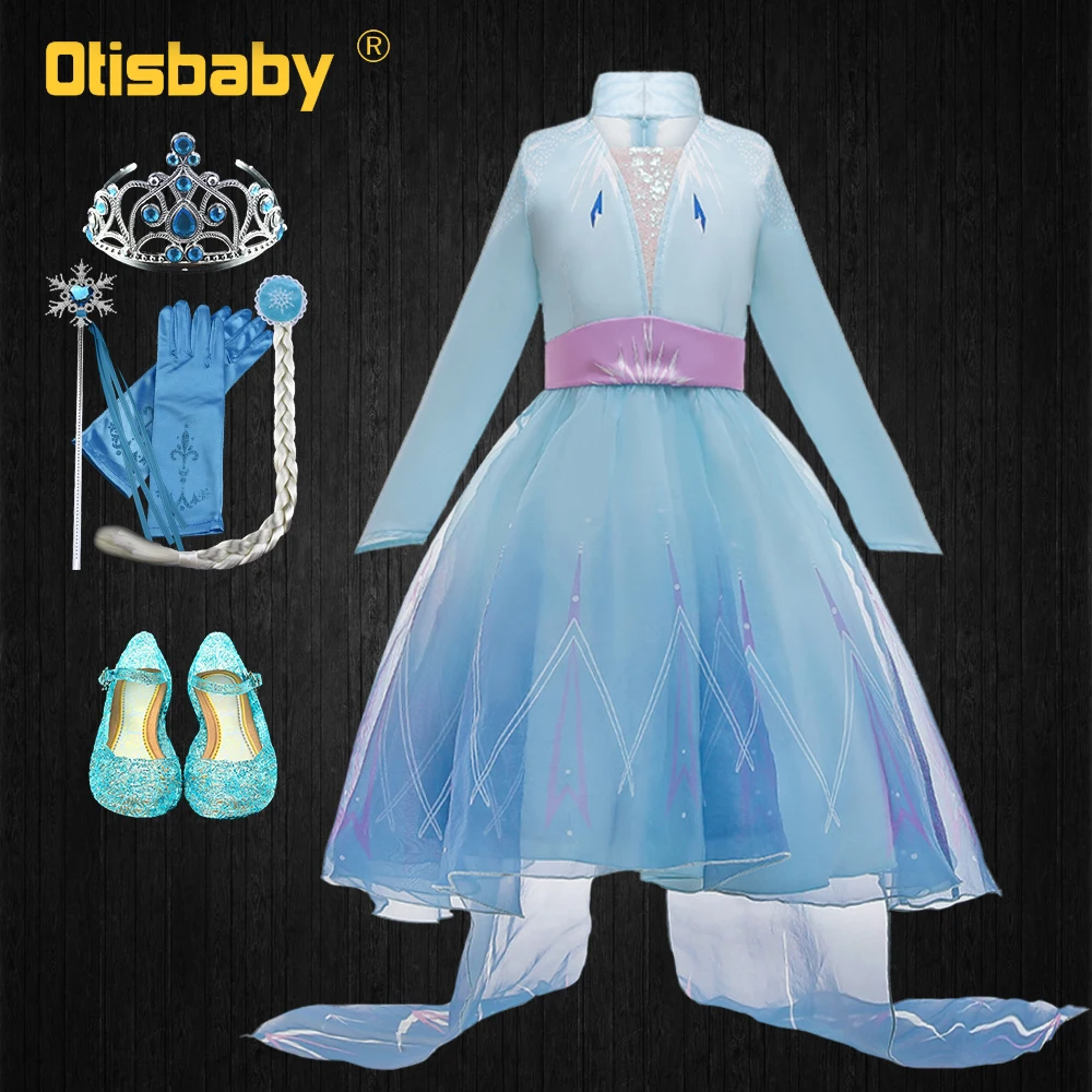 

2-12Y Snow Queen 2 Girls Elsa Dress New Year Halloween Elsa Costume Child Fancy Long Tail Gown Infant Princess Elsa Costume