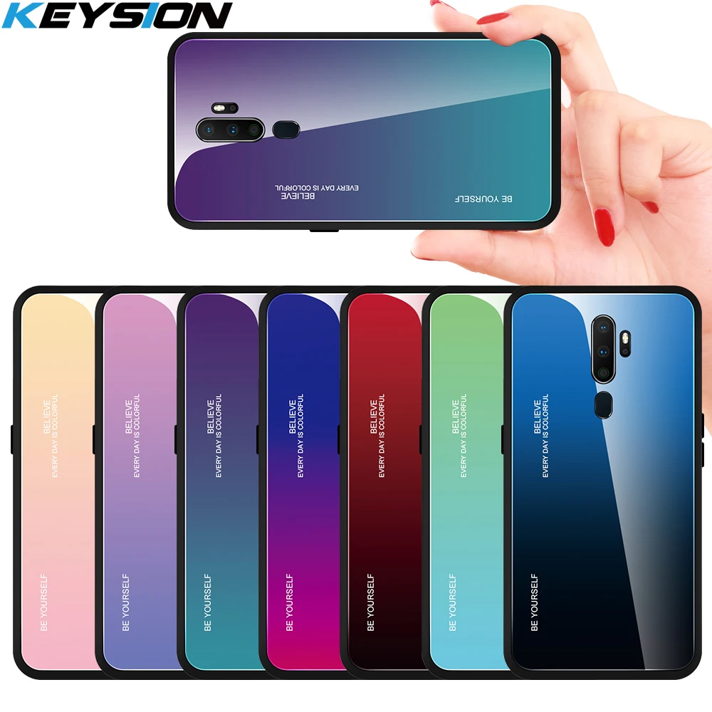 Чехол KEYSION с градиентом для OPPO A9 2020 силиконовая жесткая стеклянная
