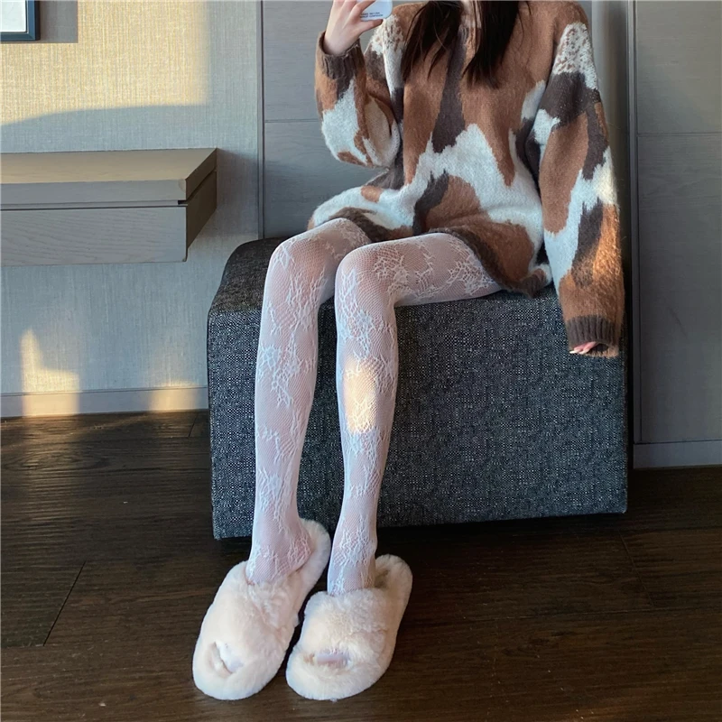 

Japanese Lolita Sexy Lace Mesh Stockings Women's 2020 Autumn and Winter New Light Leg White Invisible Pantyhose Leggings