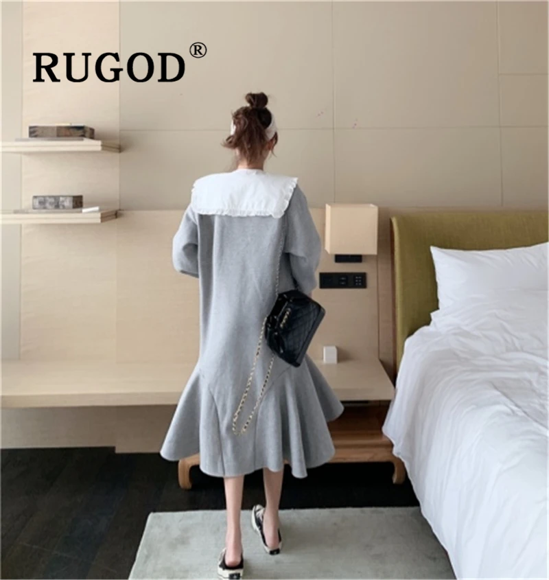 RUGOD модное однотонное зимнее вельветовое длинное платье для женщин Повседневное