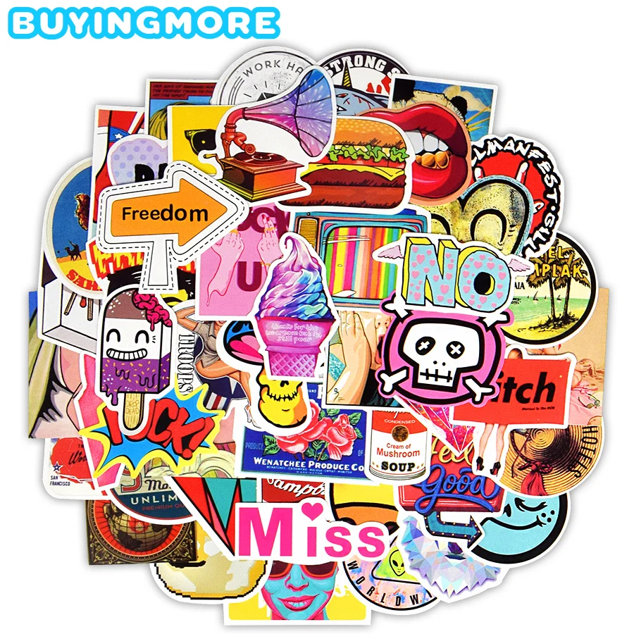 

100 PCS Mixed Graffiti Sticker Punk Retro JDM Anime DIY Decal Stickers for Laptop Guitar Car Fridge Suitcase Skateboard Stickers