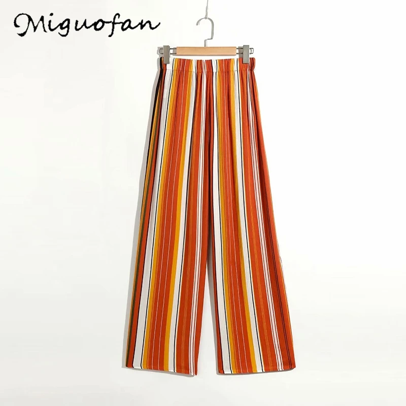 Miguofan boho свободные длинные штаны в полоску с принтом повседневные для женщин