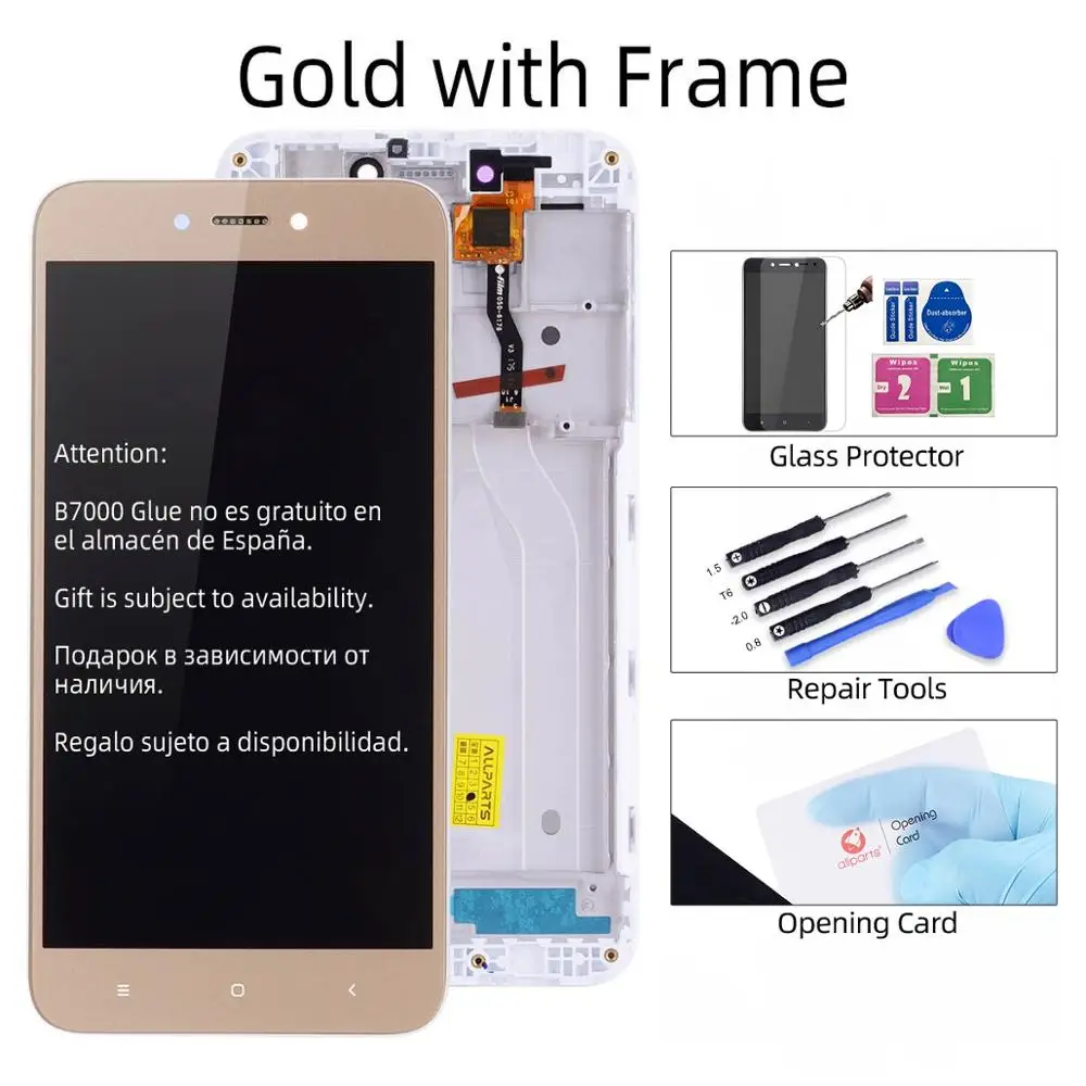 Дисплей для Xiaomi Redmi 5A LCD в сборе с тачскрином на рамке 5.0'' черный белый золото - Цвет: with Frame Gold