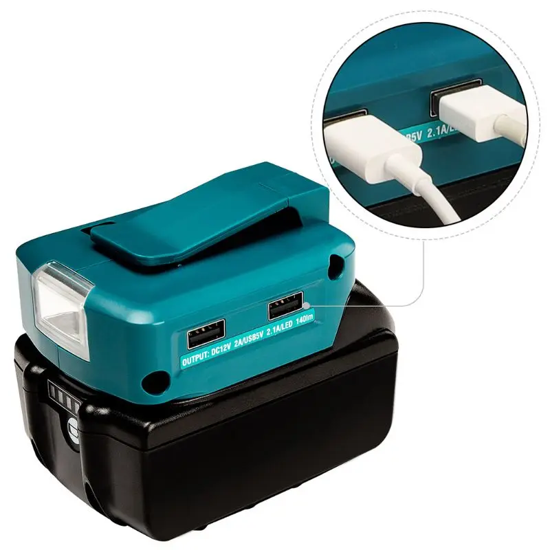 

14.4V/18V Li-on Battery Dual USB Port with LED Light Spotlight Outdoor Flashlight for Makita Batteries