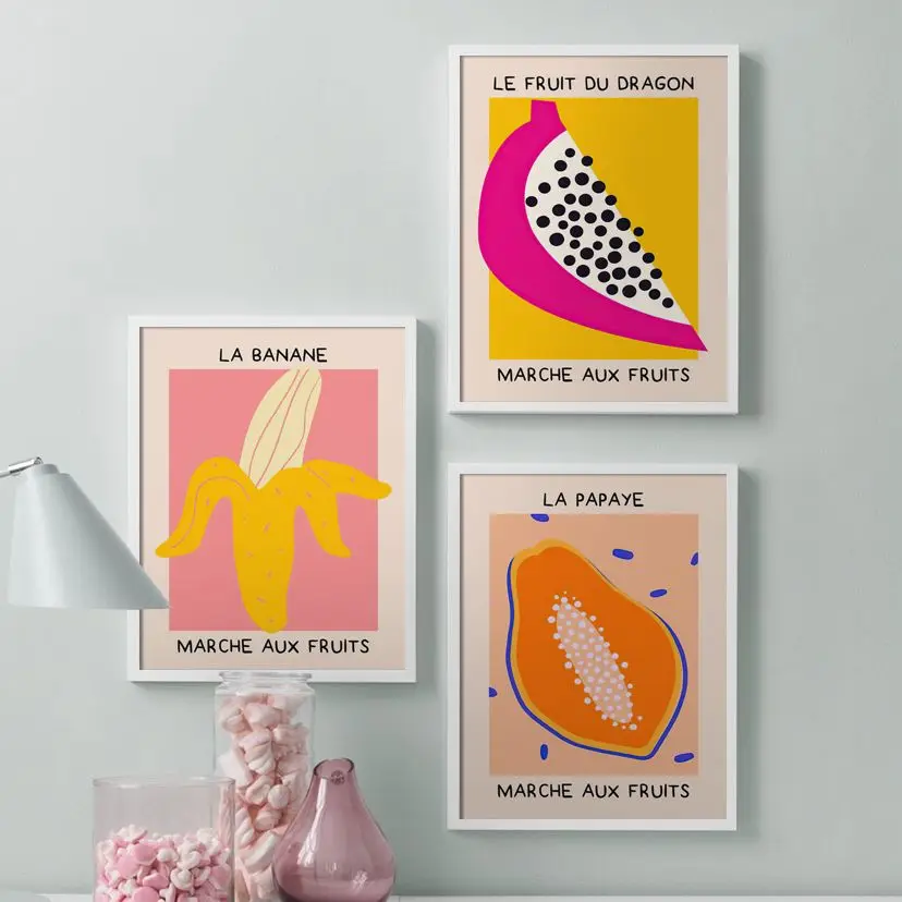 Абстрактная папайя банан питая фрукты настенная Картина на холсте скандинавские