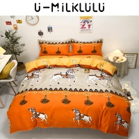 horse pattern orange vintage bedding set bedroom set twin queen king size elastic fitted colorful duvet cover sheets 4pcs180x200