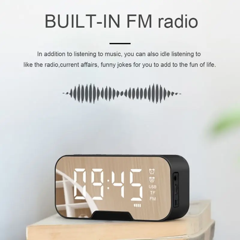

Portable LED Mirror Digital Wireless Bluetooth Speaker Alarm Clock Multifunction