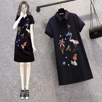 large size womens shirt skirt slim womens long chinese style embroidered loose t shirt dress
