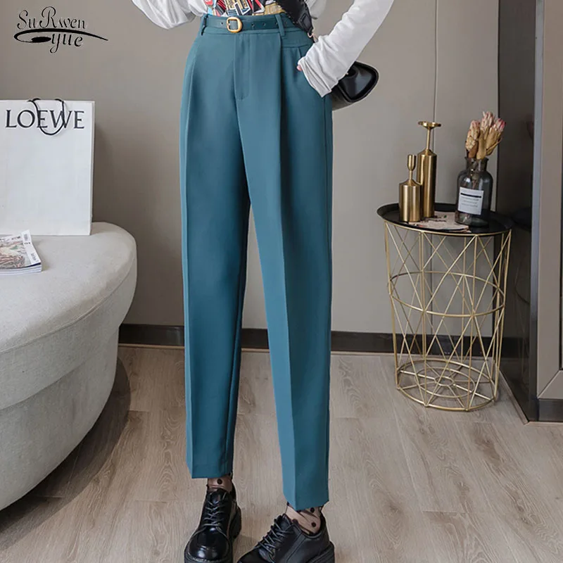 Брюки женские с завышенной талией элегантные свободные модные однотонные