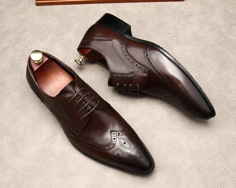 Мужские туфли-оксфорды ручной работы натуральная кожа броги кофейного цвета