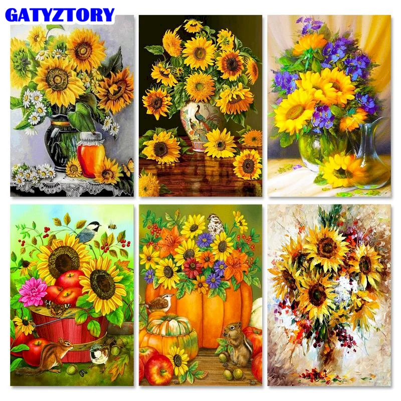 

Gatyztory Diamond Painting Full Square Flowers Diamond Embroidery Sunflowers Cross Stitch Sale Rhinestones Art Kits Home Decor
