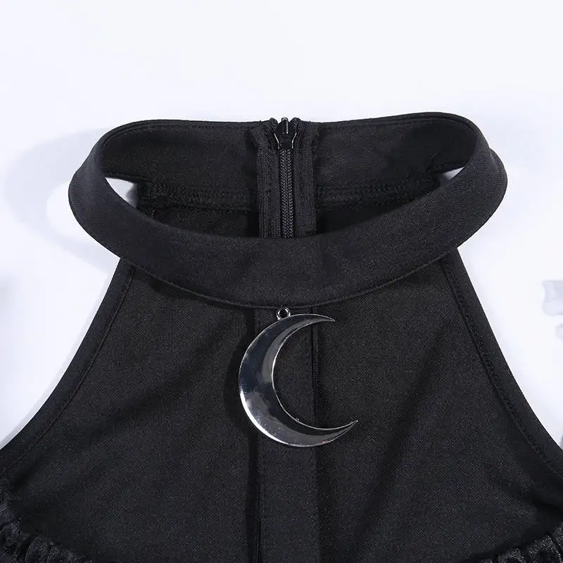 Женское винтажное платье на бретелях черное кружевное с высокой талией молнии