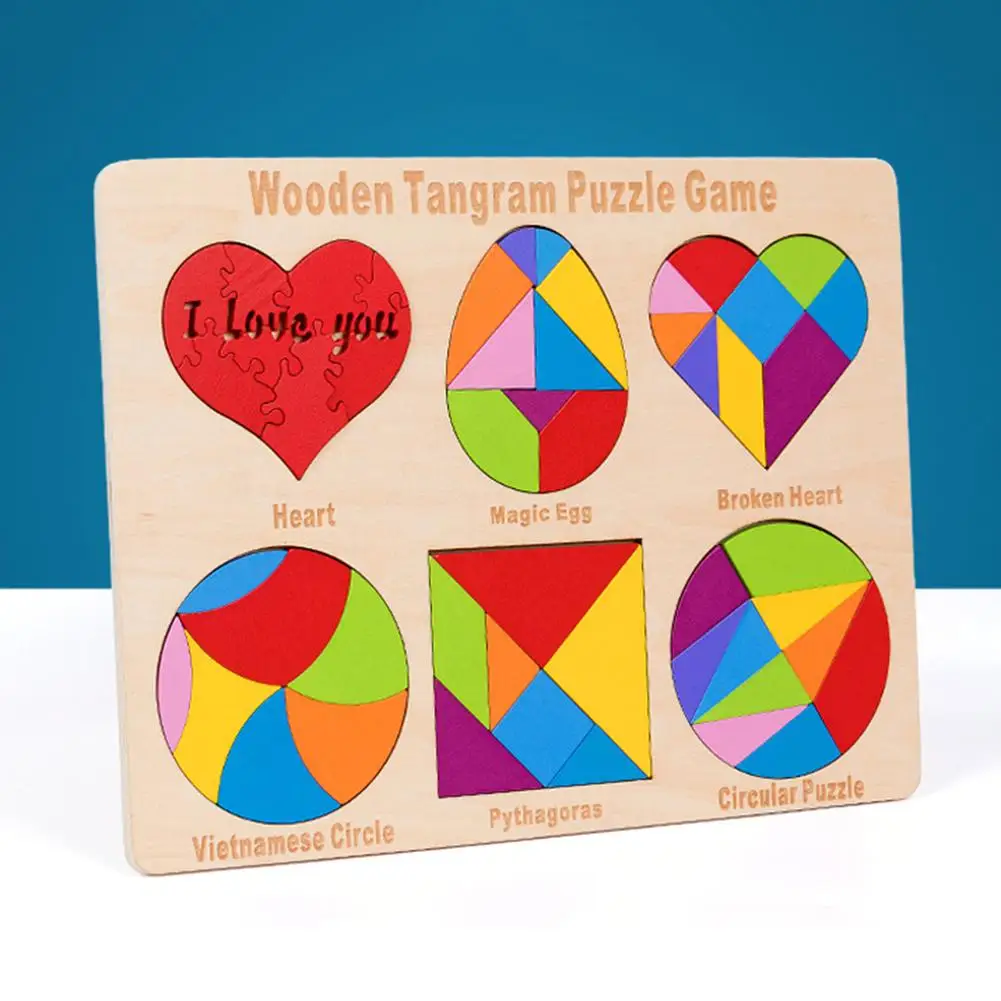 Детские деревянные разноцветные Пазлы Танграм развивающая игрушка для