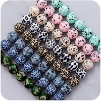 10pcs silicone beads 15mm leopard print geometric eco friendly making diy pacifier chain nursing necklace food grade lets make