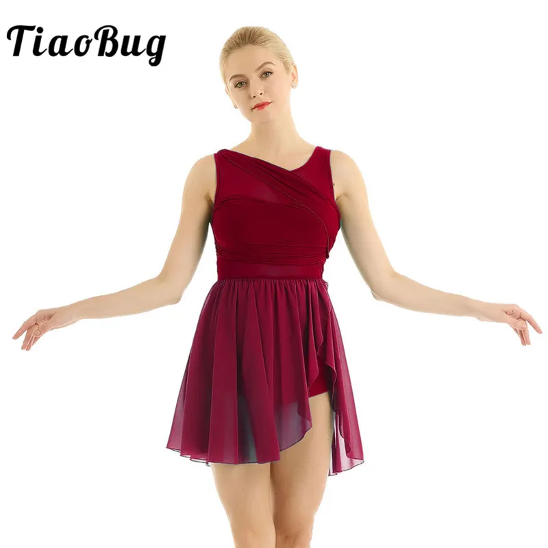 Женский танцевальный костюм TiaoBug асимметричный шифоновый бальный без рукавов с