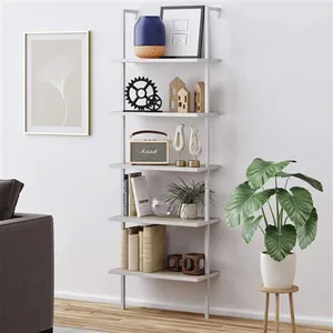 Bookshelf Bookcase 5-Tier Modern Ladder Shelf Multipurpose Storage Rack Industrial Metal Frame Sturdy Easy Install