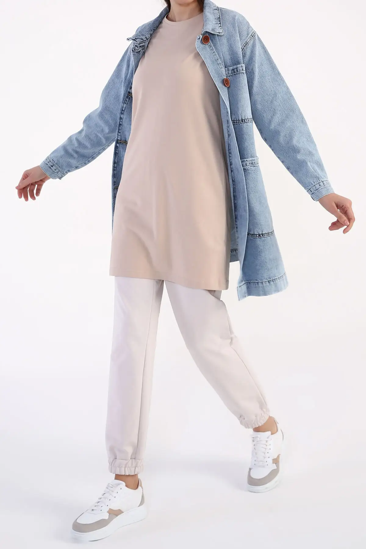 

Piped Collar Beige Sleeveless Tunic Muslim Tunic 2021 Fashion