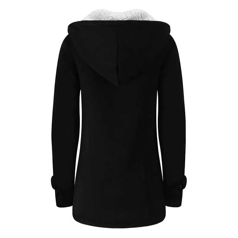 ANSELF Parka пальто женское с капюшоном Дафлкот куртка из искусственного меха Подкладка Пряжка молния спереди плюс размер теплая зимняя повседневная верхняя одежда