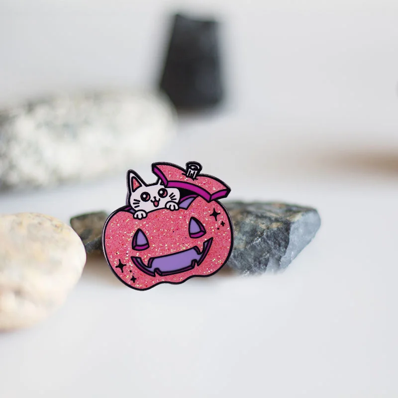 Эмалированная булавка Kawaii в виде кошки тыкве Рождество Хэллоуин питомец кошка