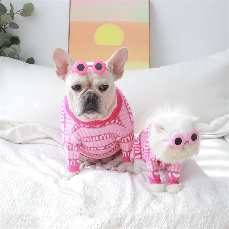 Pet Dog Clothes Cat Clothes,2021 New Love Pet Sweater Small and Medium Dog Teddy French Bulldog Yorkshire Luxury Puppy Clothes