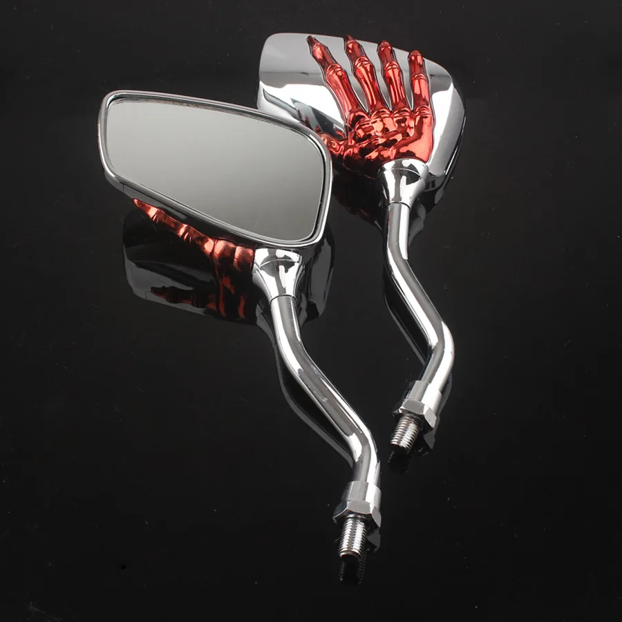 

Мотоциклетное боковое зеркало заднего вида с красным скелетом и черепом, для Harley Honda Suzuki Kawasaki Chopper