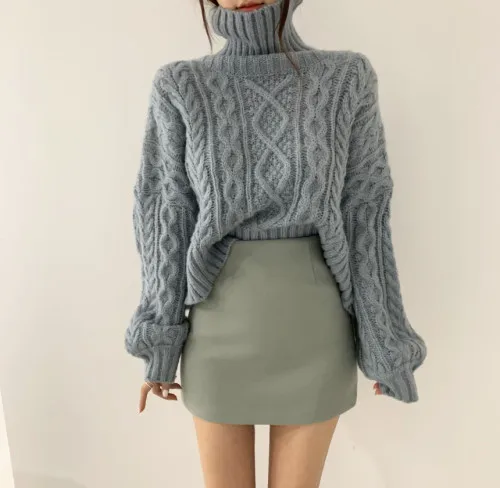 Neploe, Женский пуловер, свитер, водолазка, плотный, длинный рукав, Pull Femme,, зимний, теплый, Ретро стиль, вязанный джемпер, 56075 - Цвет: blue
