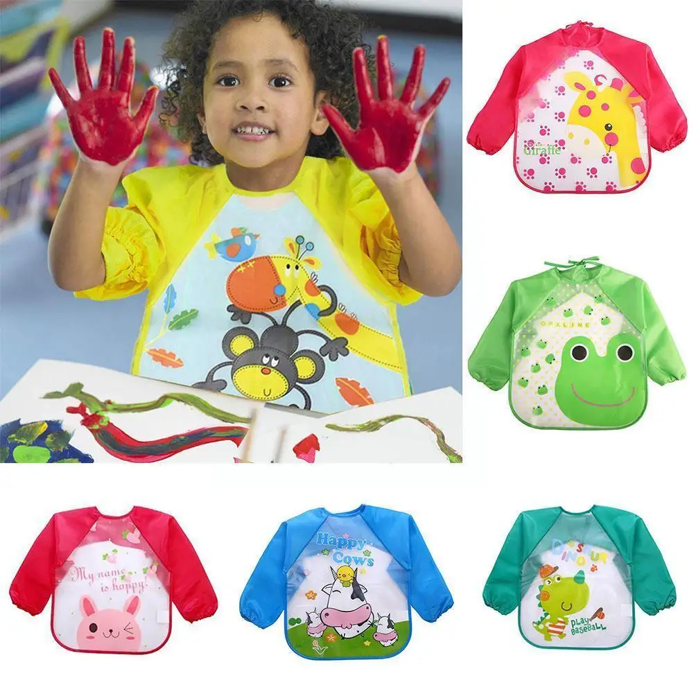 Animales de dibujos animados de Baberos adorables para beb&eacute; ni&ntilde;o de manga larga delantal desechable babero para cosas delantal de alimentaci&oacute;n infantil impermeable ni&ntilde;os D6g3-4