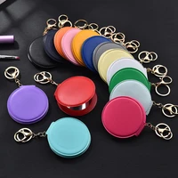 makeup mirror pu small round mirror keychain double sided folding mirror furry ball mirror pendant gifts travel accessories