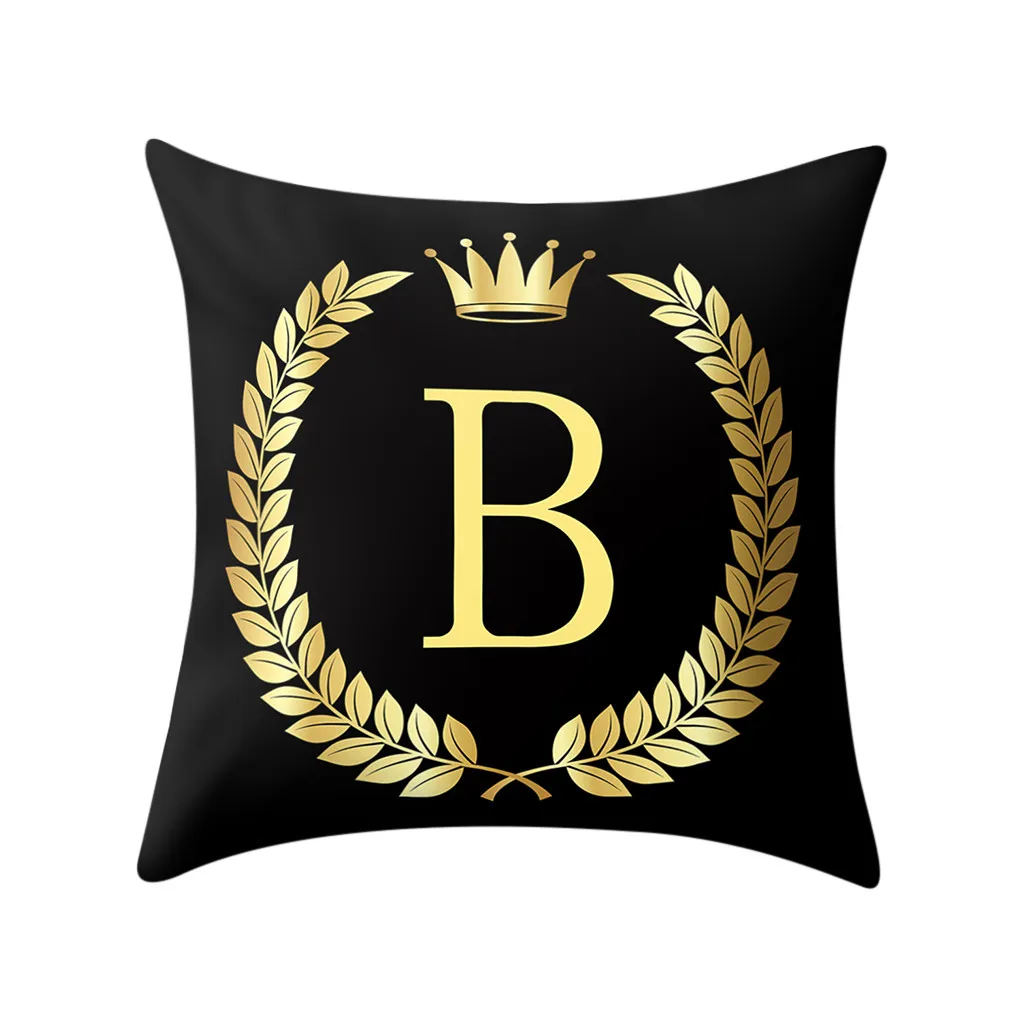 New Tops Black and Gold 26 Letters Printed Pillowcase Sofa Bedroom Cushion Cover Home Decor Accessories Pillow Case Dropshipping | Дом и сад