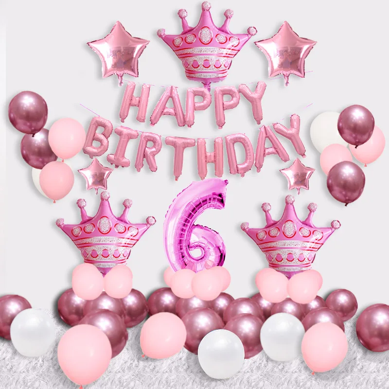 

1 Set Blauw Roze Kroon Verjaardag Ballonnen Helium Aantal Folie Ballon Voor Baby Boy Meisje 1st Verjaardagsfeestje Decoraties K