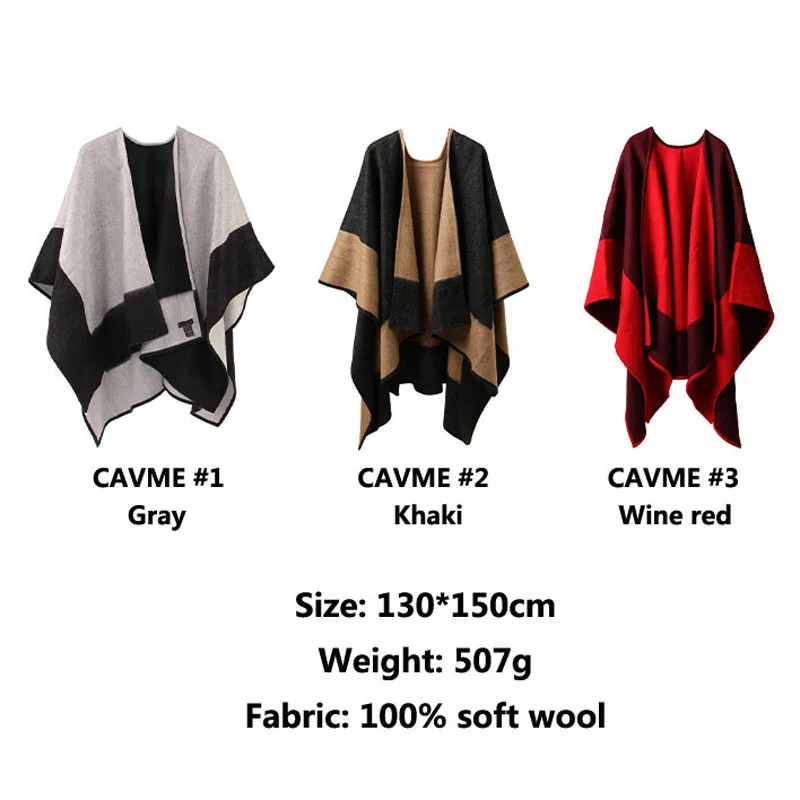 CAVME 100% шерсть пончо для женщин Пашмина шарф Ларг ношение шарфы мягкие шерстяные