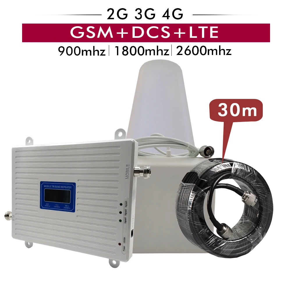 2G 3G 4G трехполосный сигнальный Усилитель GSM 900 + бустет DCS/LTE 1800(B3)+ FDD LTE 2600(B7)