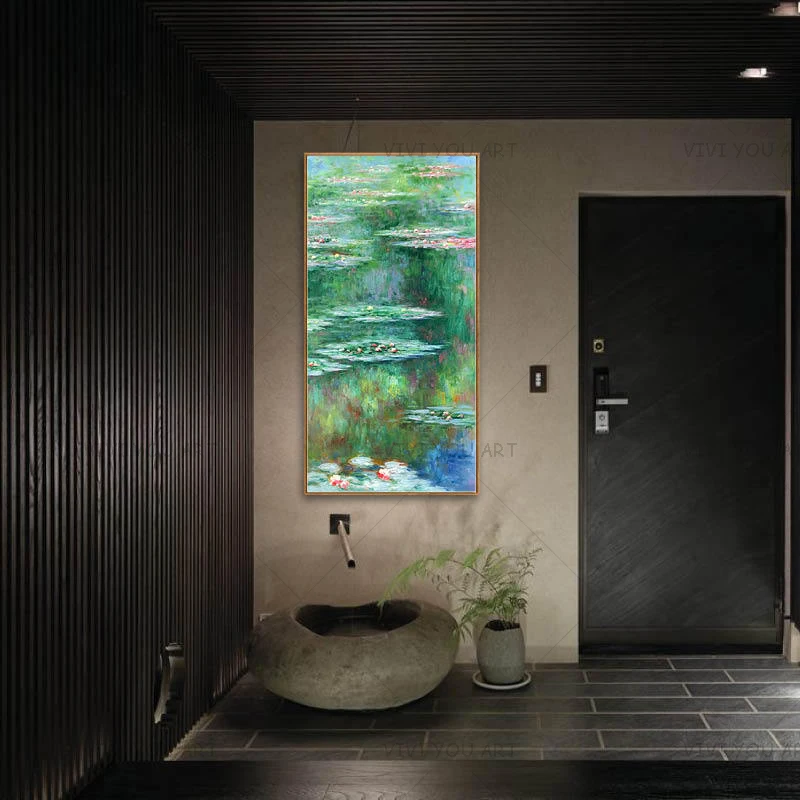 100% ручная работа Живопись Лотос пруд картина маслом на холсте настенная