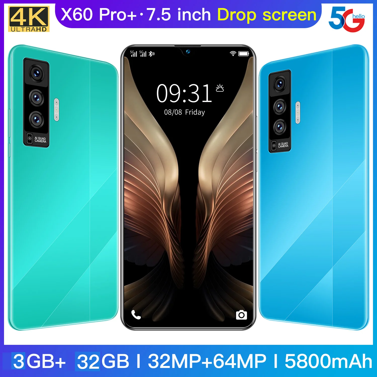 7 5 дюймов HD Большой Экран смарт мобильный телефон CECTDIGI X60PRO + Android 6 0 3 Гб