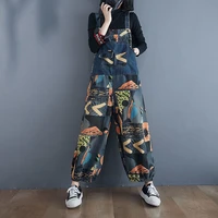 jeans ladies new printed overalls women spring and summer loose all match fashion casual pants fashion jeans jumpsuit