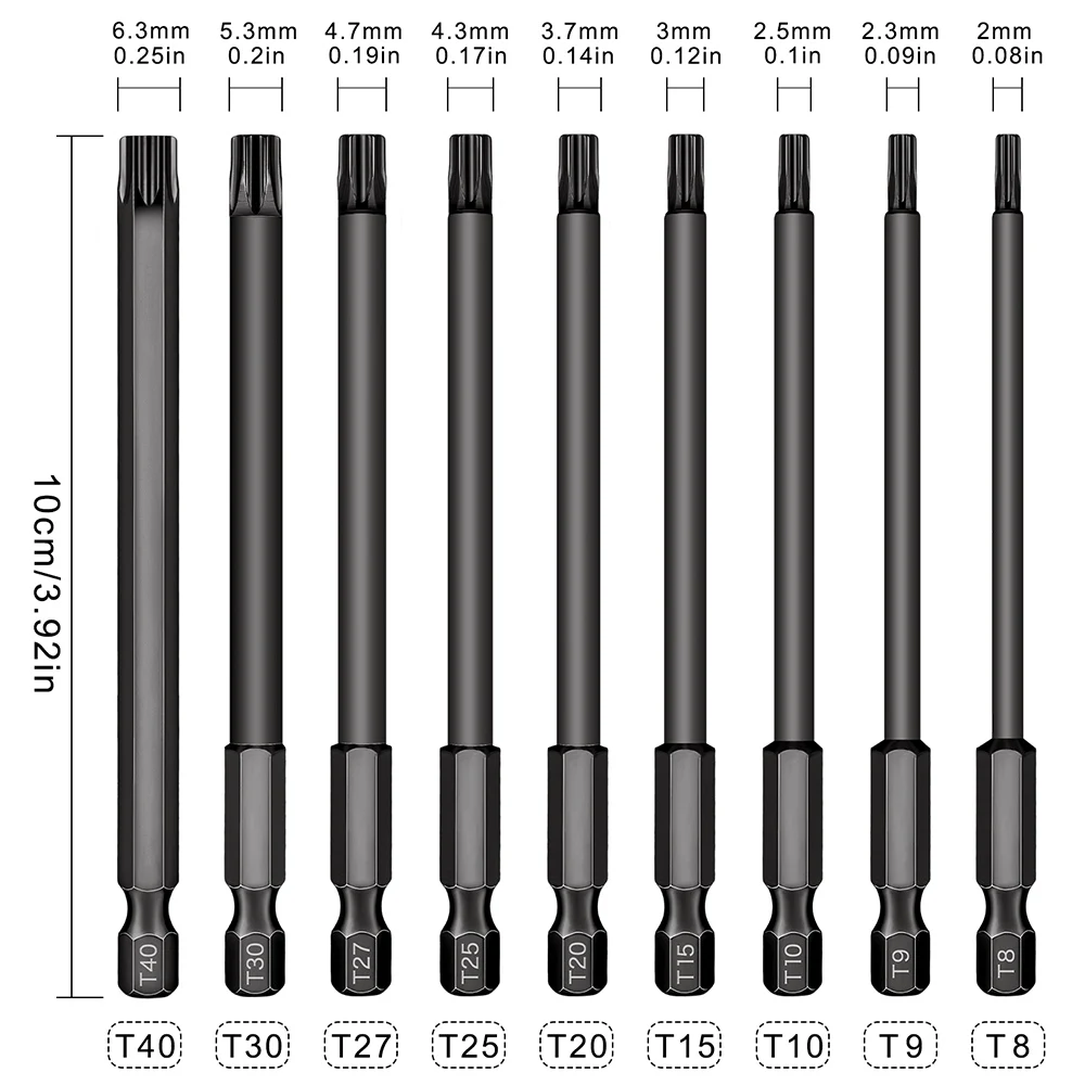 Биты для отверток Torx 100 мм/150 мм с отверстием черные и синие биты шестигранной