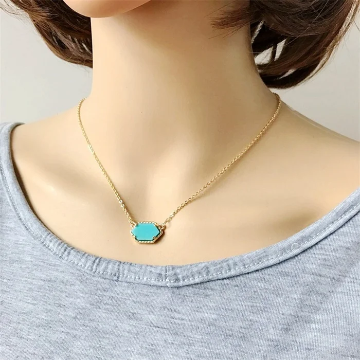 G turquoise color 20 опций Druzy Кулон из друзы ожерелье Шестигранная Смола Druse Серебро Золото Цвет цепи воротник модный бренд ювелирные изделия для женщин девушка подарок - Окраска металла: G turquoise color