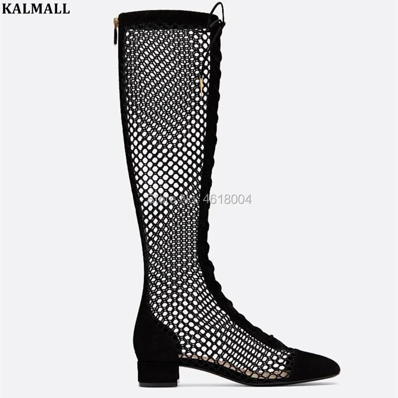 Женские сетчатые сапоги KALMALL Подиумные дышащие в сеточку высокие с вырезами на