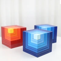 children wooden rainbow cube blocks toy wooden building stacking cubic blocks montessori color sort educational toy