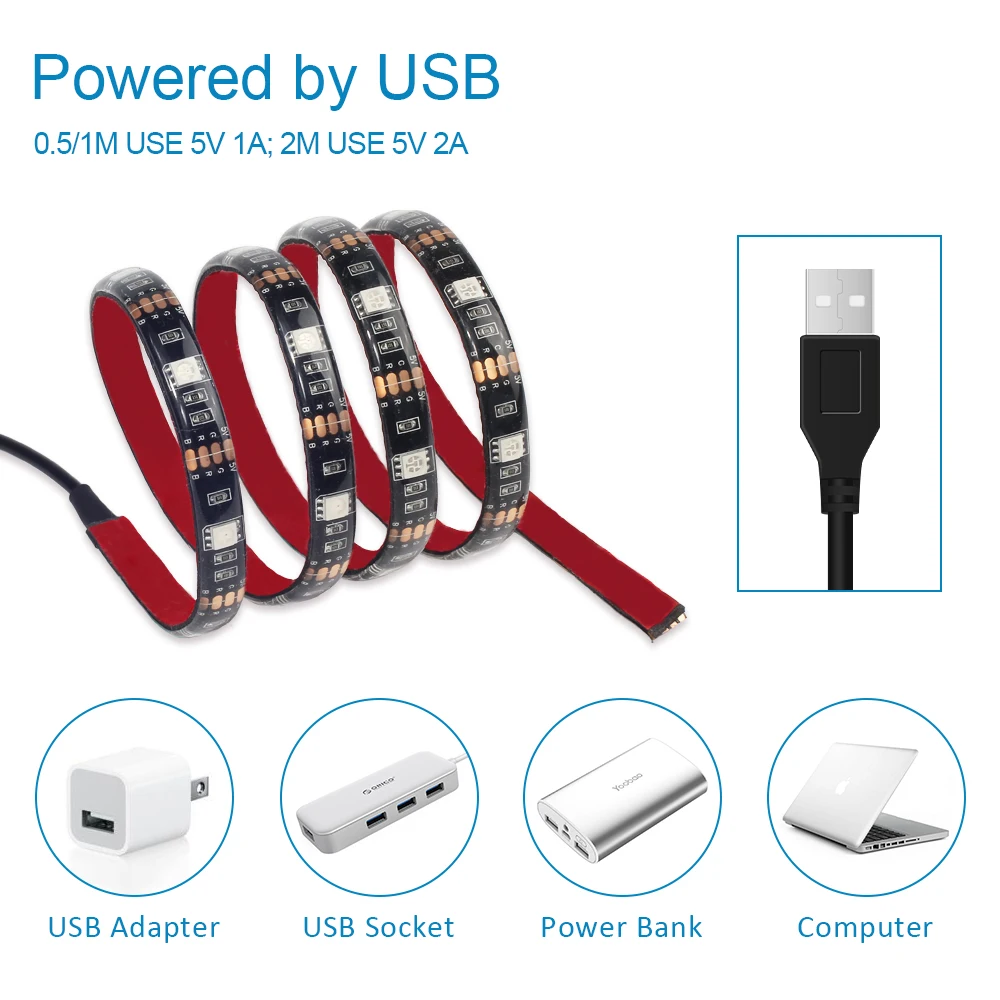 USB Светодиодная лента 5050 RGB ТВ фоновое освещение комплект можно резать с ИК РФ Музыка Bluetooth RGB светодиодный контроллер, 0,5 м/1 м/2 м комплект