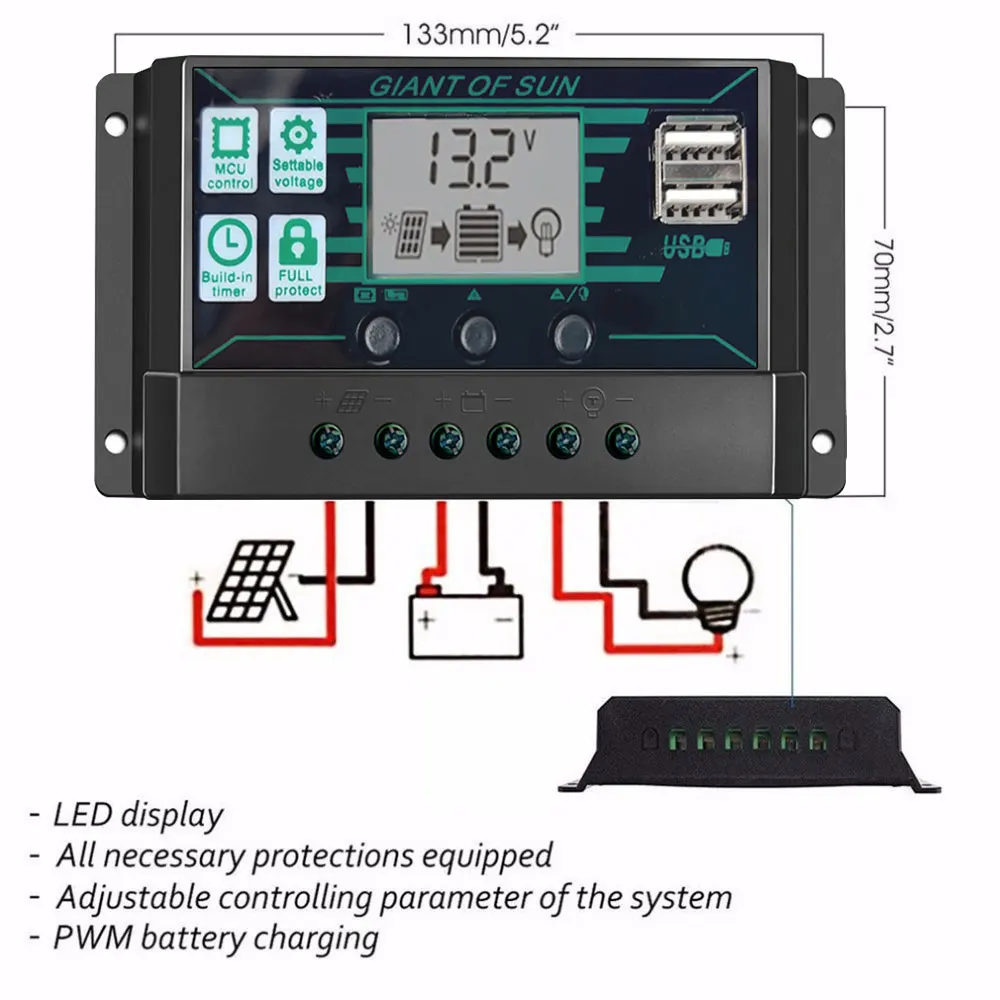 

LCD Display DC12V/24V/48V PWM Controller PWM Solar Charge Outdoor Overpressure Regulator CE Regulato 10A-100A PWM Solar