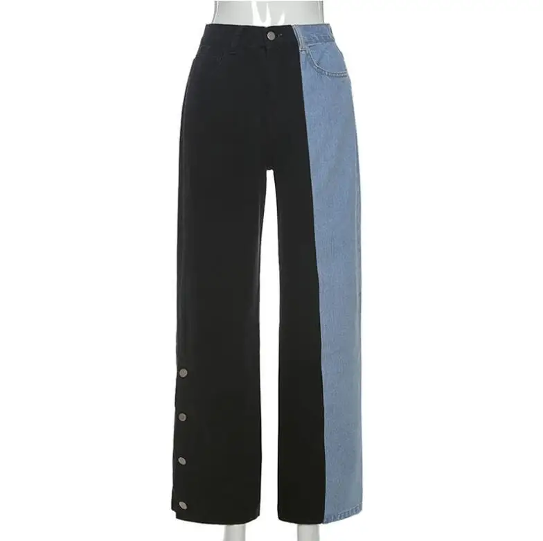 

Women's new high waist stitching loose fashion all-match casual jeans