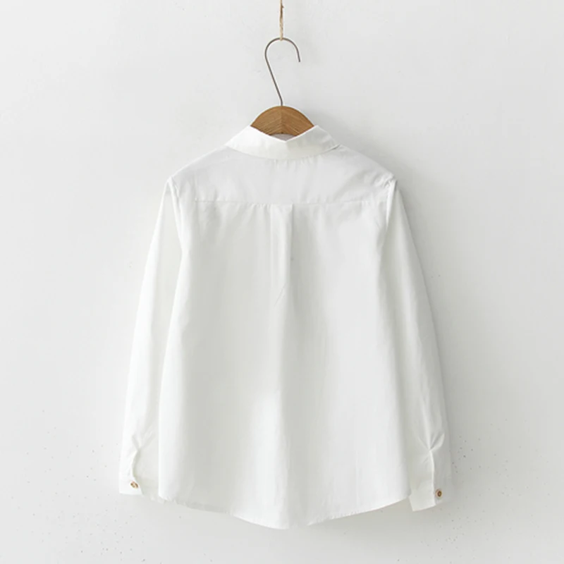Женская блузка с длинным рукавом белая однотонная рубашка из 100% хлопка