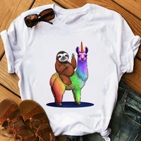 2022 hot sale llama with sloth animal print womens t shirt girl merry christmas gift tshirt femme rainbow t shirt female tops