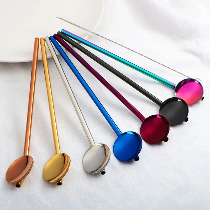 

Stainless Steel Long Straw Spoon Portable Gold Tea Scoop Reusable Colored Straws Cocktail Coffee Stirring Spoon 2021 New
