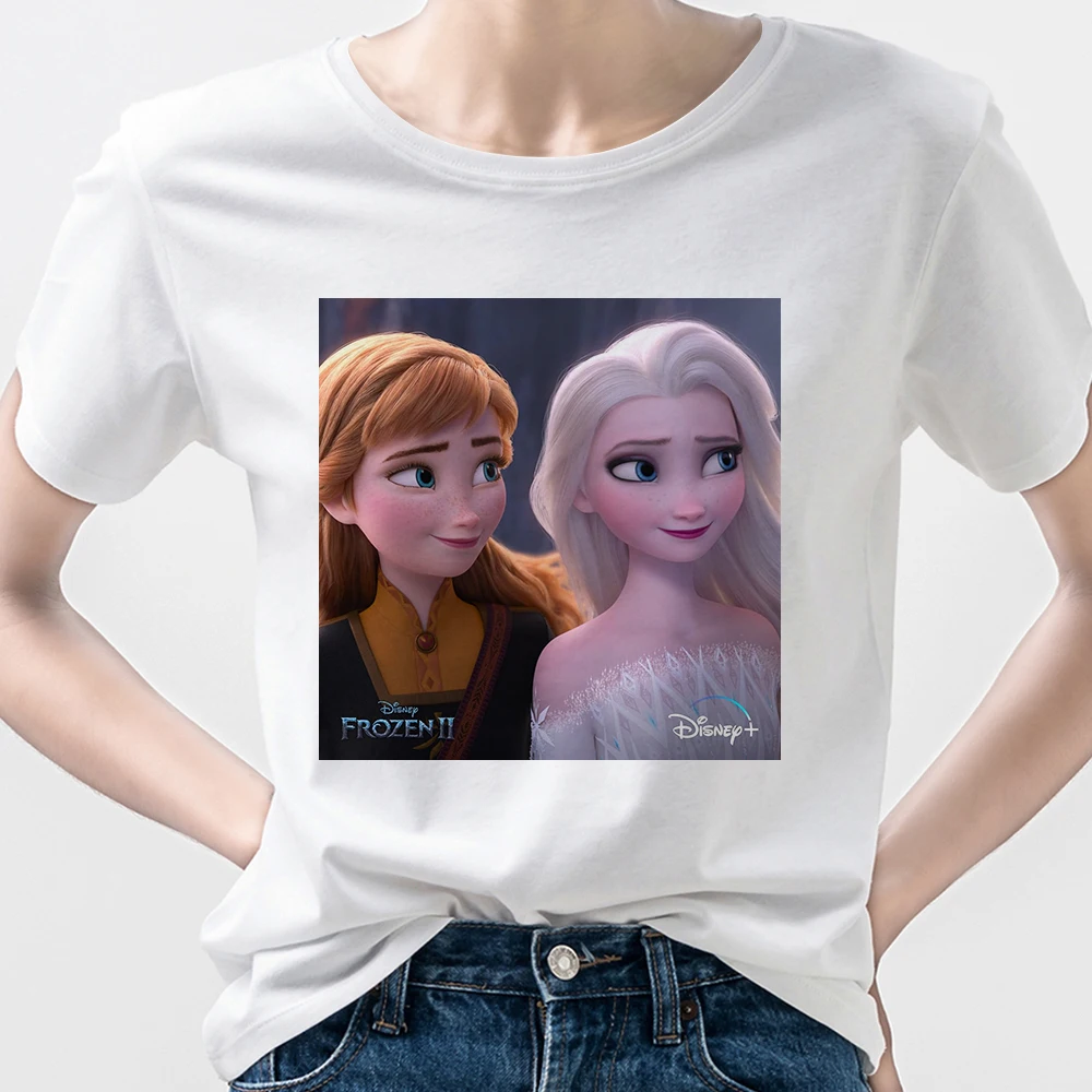 

Disney Frozen Vogue Elsa Anna Animation T Shirt Queen Spring Top 2021 Hipster Loose Short Sleeve Summer Tshirt Oversize Sweet